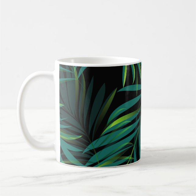 Green tropical palm leaves. Seamless pattern graph Coffee Mug (Left)