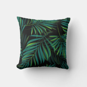 Green tropical palm leaves. Seamless pattern graph Cushion