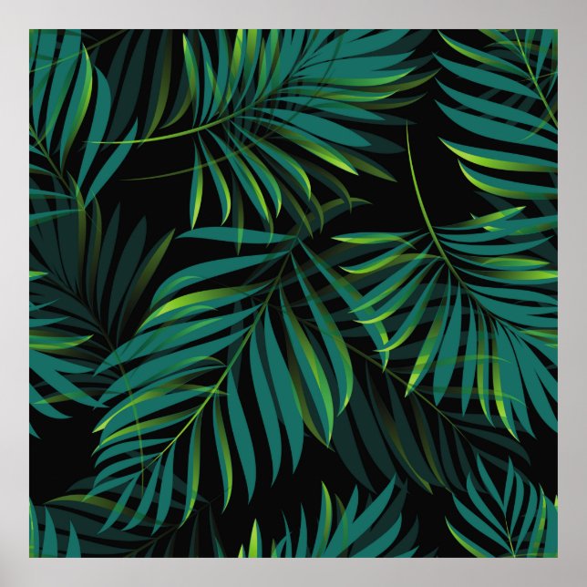 Green tropical palm leaves. Seamless pattern graph Poster (Front)