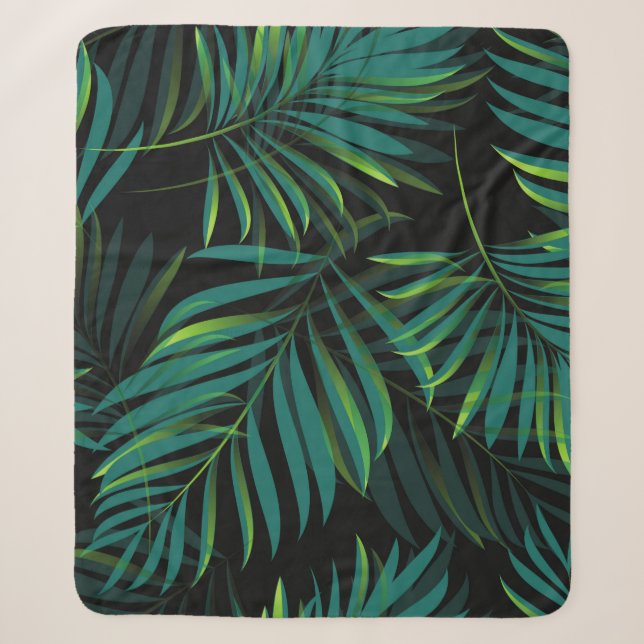 Green tropical palm leaves. Seamless pattern graph Sherpa Blanket (Front)