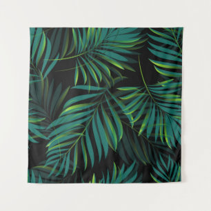 Green tropical palm leaves. Seamless pattern graph Tapestry
