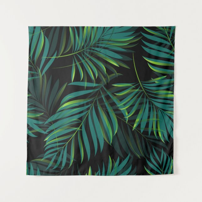 Green tropical palm leaves. Seamless pattern graph Tapestry (Front)