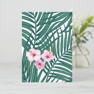 Green Tropical Palm Leaves with Hibiscus Flowers Holiday Card