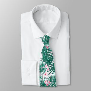 Green Tropical Palm Leaves with Hibiscus Flowers Tie