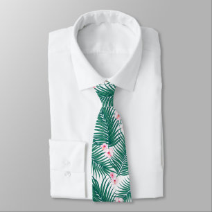 Green Tropical Palm Leaves with Hibiscus Flowers Tie