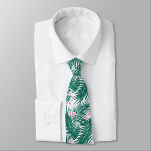 Green Tropical Palm Leaves with Hibiscus Flowers Tie