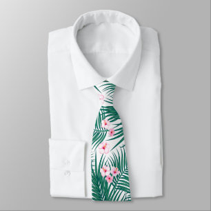 Green Tropical Palm Leaves with Hibiscus Flowers   Tie