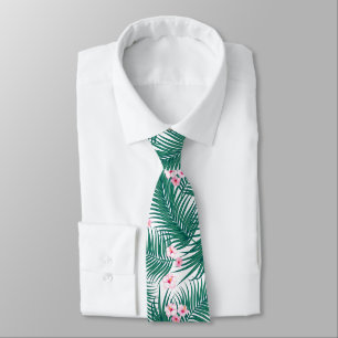 Green Tropical Palm Leaves with Hibiscus Flowers Tie