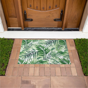 Green Tropical Palm & Monstera Leaves Doormat