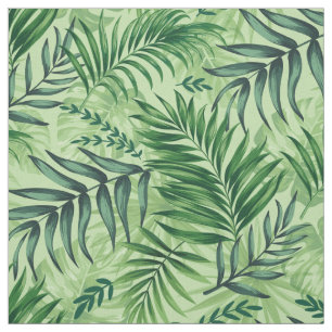 Green Tropical Palm & Monstera Leaves Fabric