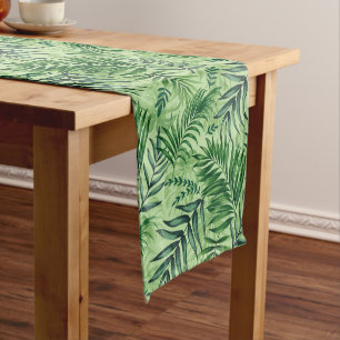 Green Tropical Palm & Monstera Leaves Short Table Runner