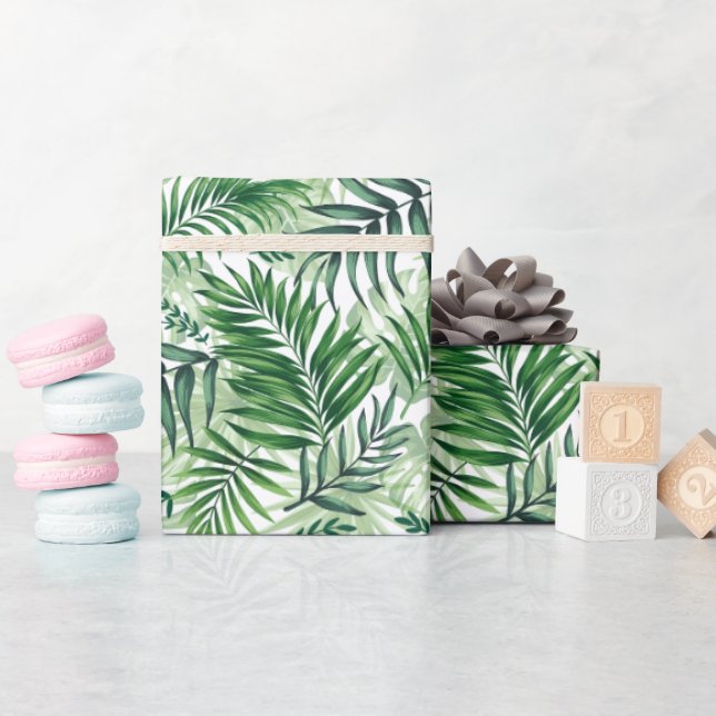 Green Tropical Palm & Monstera Leaves Wrapping Paper (Baby Shower)