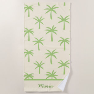 Green Tropical Palm Trees Custom Name Beach Towel