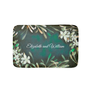 Green tropical plants botanical customisable text bath mat