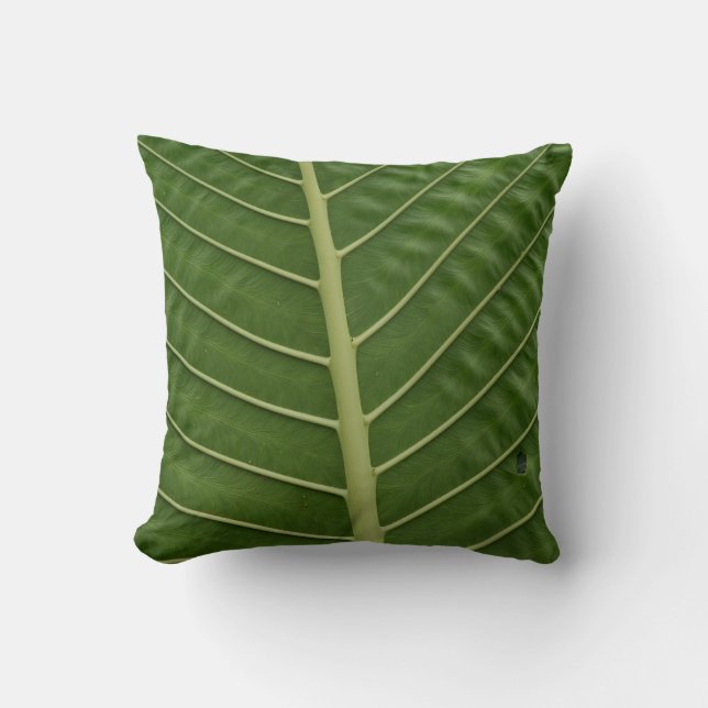 Green Tropical Rainforest Taro Leaf Veins Pattern Cushion (Front)