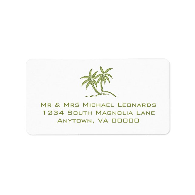 Green Tropical Twin Palm Trees RSVP Address Labels (Front)