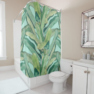 Green Tropical Vintage Banana Leaves Shower Curtain