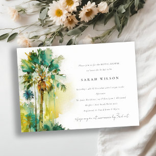 Green Tropical Watercolor Palm Tree Bridal Shower Invitation