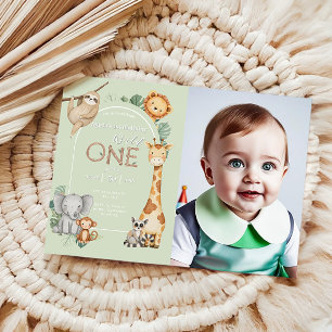 Green Tropical Wild One Jungle Safari Animals Invitation