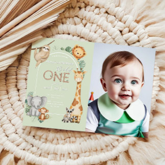 Green  Tropical Wild One Jungle Safari Animals  Invitation