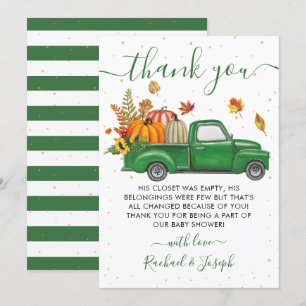 Green Truck Autumn Pumpkin Fall Baby Shower Thank You Card