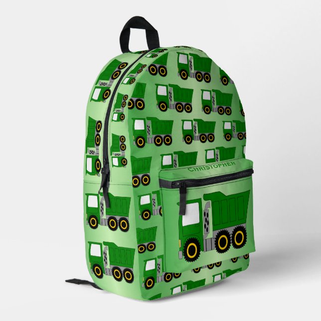 Green Truck Design Personalised Printed Backpack (Back Corner Left)