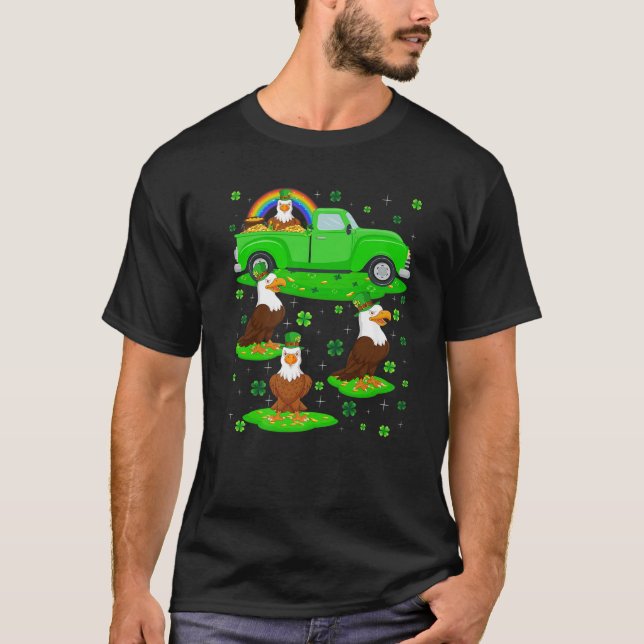 Green Truck Leprechaun Hat Bald Eagle Bird St. Pat T-Shirt (Front)