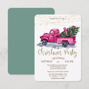 Green Truck Pine Tree,Lights Wood Christmas Party  Invitation