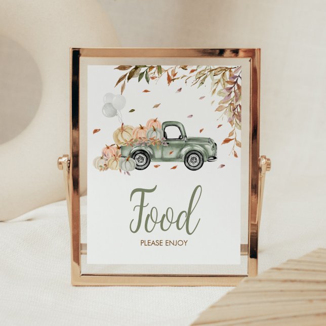 Green Truck Pumpkin Food Baby Shower Poster (Little Pumpkin Green Truck Baby Shower Food Sign)