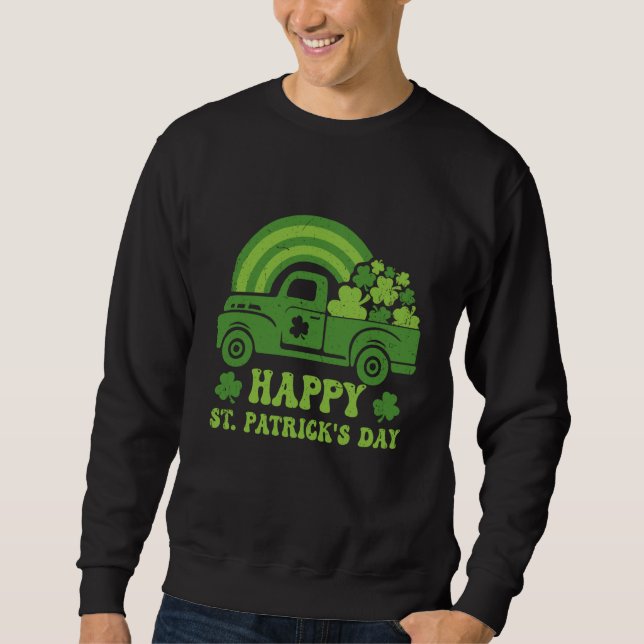 Green Truck With Shamrock Rainbow Happy St Patrick Sweatshirt (Front)