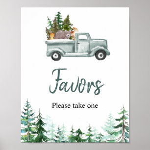 Green Truck Woodland Animals Favour Sign