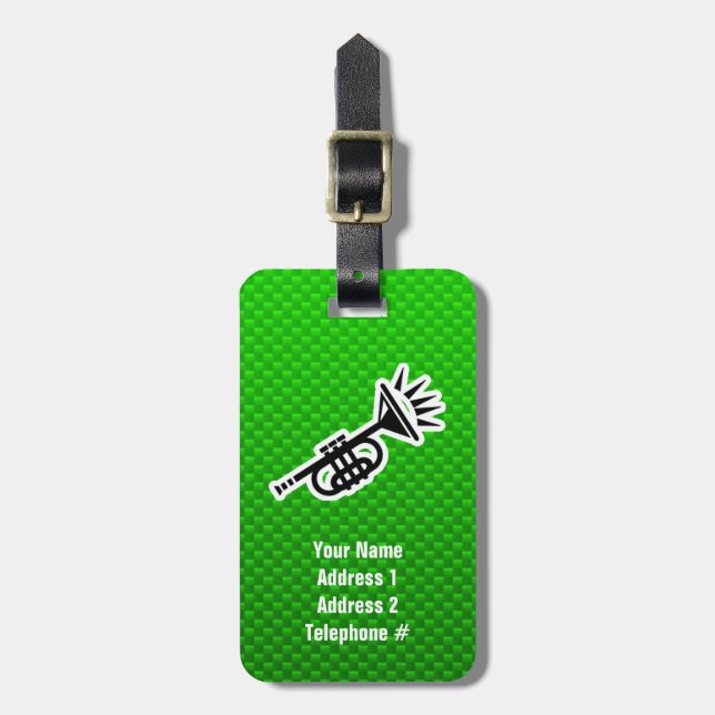 Green Trumpet Luggage Tag (Front Vertical)