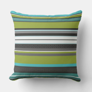 Green, Turquoise and Grey Stripes Cushion