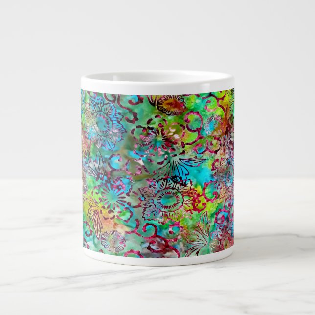 Green Turquoise Bali Batik Print Speciality Mug (Front)