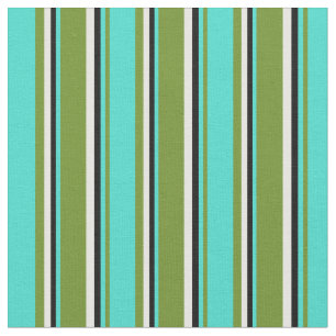 Green, Turquoise, Black & Mint Cream Coloured Fabric
