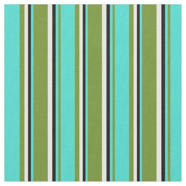 Green, Turquoise, Black & Mint Cream Coloured Fabric (Close Up)