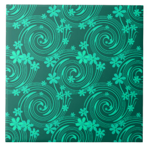 green turquoise bright floral pattern ceramic tile
