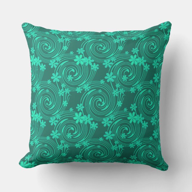 green turquoise bright floral pattern cushion (Front)