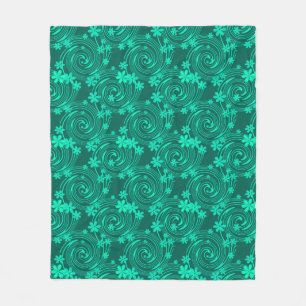 green turquoise bright floral pattern fleece blanket