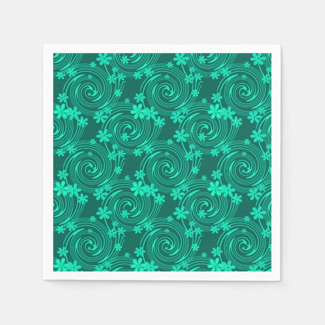 green turquoise bright floral pattern napkin (Front)
