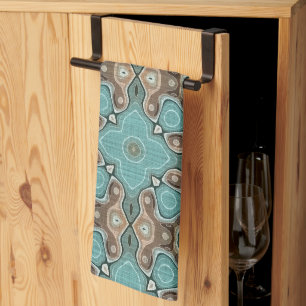 Green Turquoise Brown Hip Bohemian Bali Art Motif Tea Towel