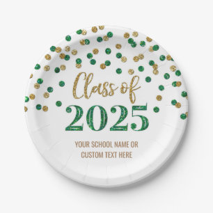Green Turquoise Confetti Graduation 2025 Paper Plate