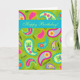 Green & Turquoise Customise Paisley Happy Birthday Card