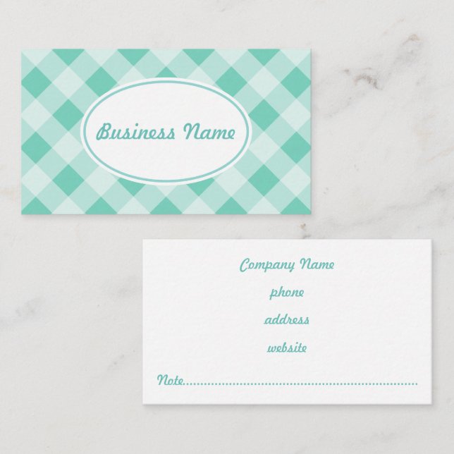 Green Turquoise Gingham Business Card (Front/Back)