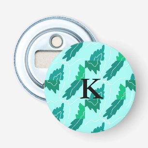 Green turquoise leaves floral pattern add monogram bottle opener