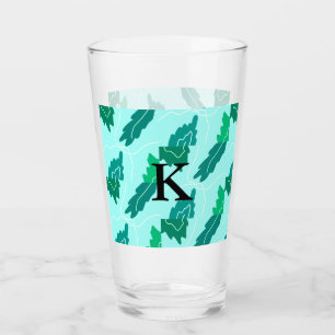 Green turquoise leaves floral pattern add monogram glass