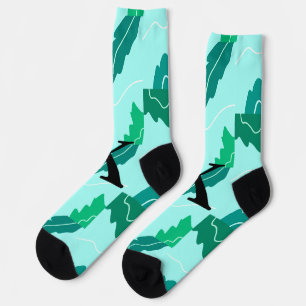 Green turquoise leaves floral pattern add monogram socks