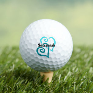 Green Turquoise Linked Hearts Name Template Golf Balls