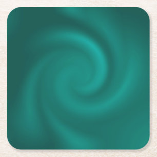 Green, turquoise spiral pattern.  square paper coaster