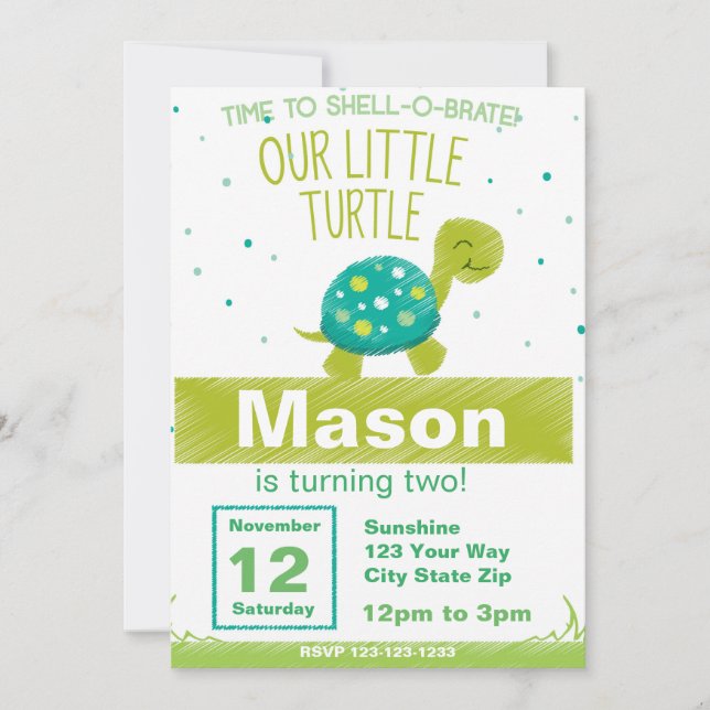 Green Turtle Birthday Invitation (Front)